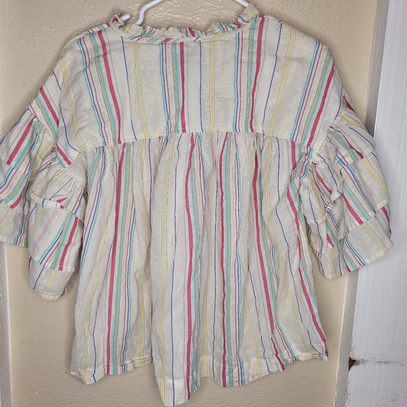 Peyton and Parker Boho Blouse metallic multicolor flutter sleeves Womens Size L - Picture 3 of 12
